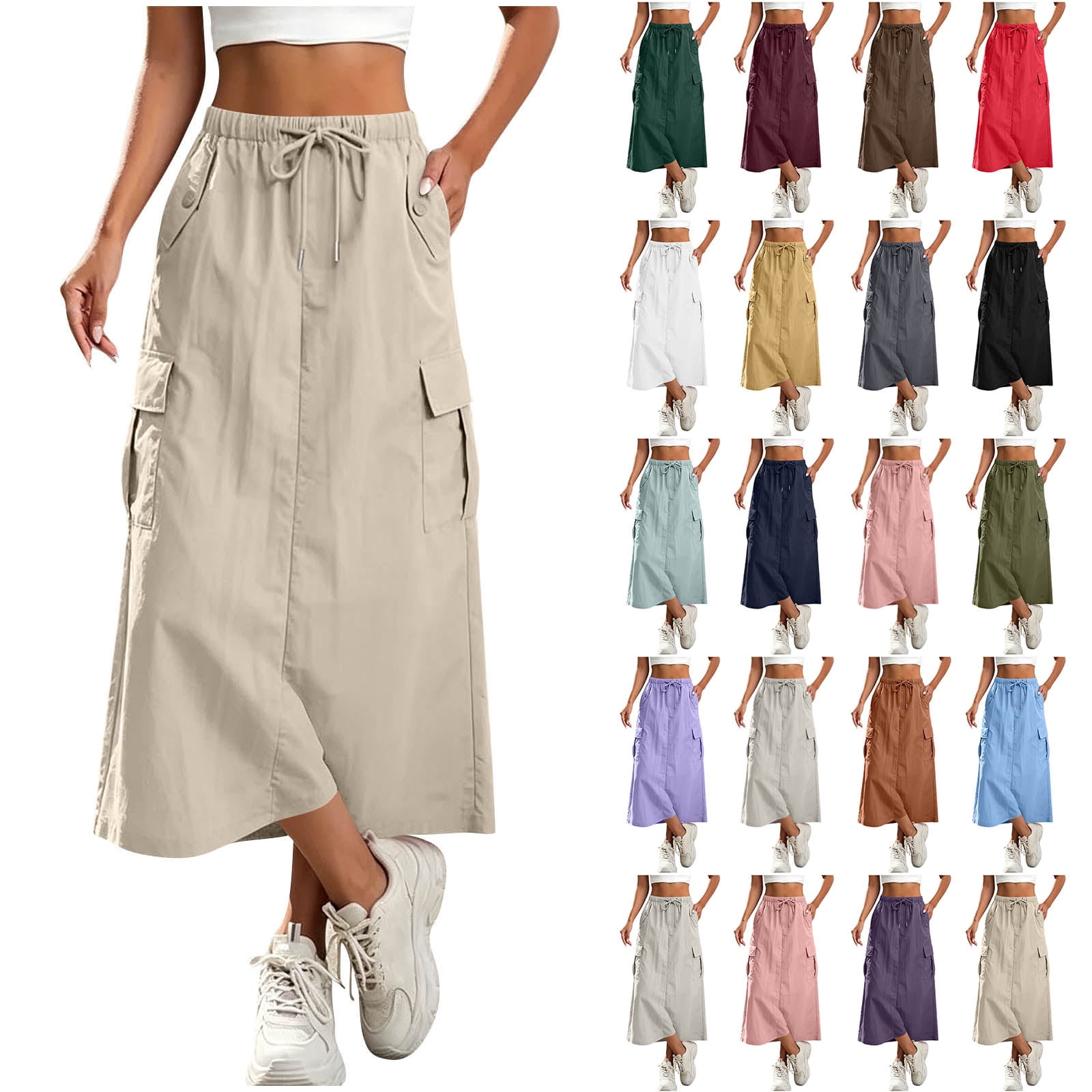 VBTAPA Cargo Skirt for Women Casual High Waisted Maxi Skirts Comfy