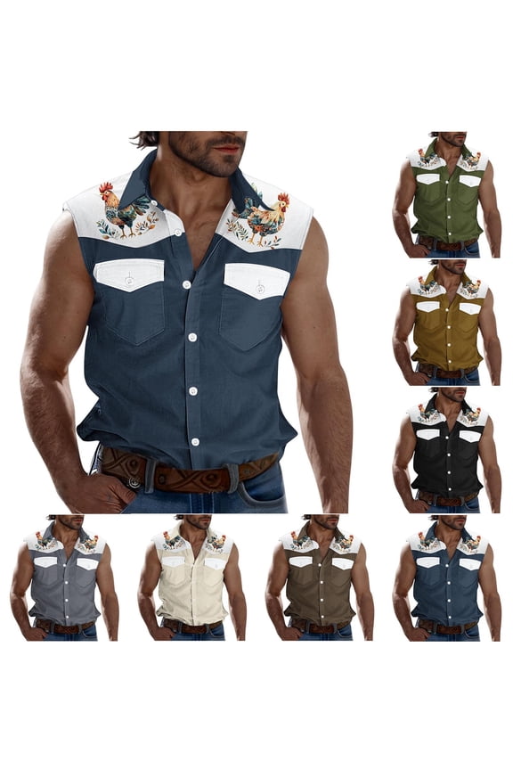 Cargo Tank Tops for Men Funny Rooster Shirt Sleeveless Button Down Casual Beach Shirts with Pockets Prime Sales Black XL