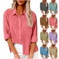 thumbnail image 1 of VBTAPA Clearance Sale! Womens Cotton Linen Dress Shirts Rolled Up Long Sleeve Button Down Shirt Business Casual Work Blouses Lapel Office Shirts with Pocket Yellow S, 1 of 8