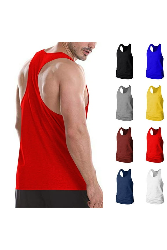 Men's Stringer Tank Tops Bodybuilding Gym Muscle Tees Y-Back Workout Sleeveless T-Shirt Navy S