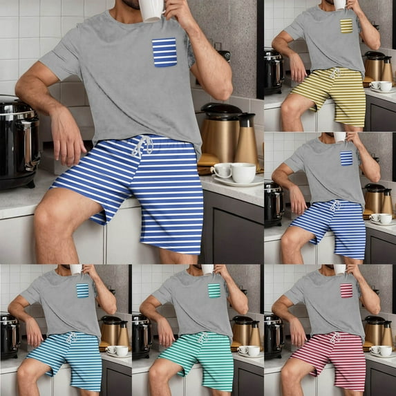 VBTAPA Mens Pajama Set Plaid Sleepwear Nightwear Soft Stretch Short Sleeve Pjs Sleep Sets with Pockets Green XXL