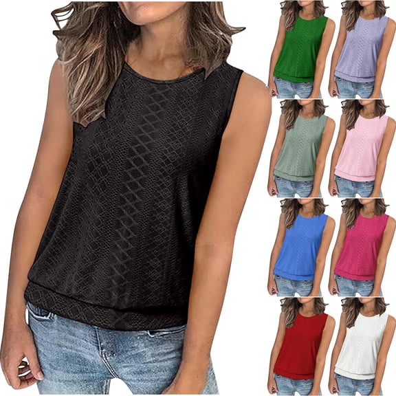 VBTAPA Tank Tops for Women Summer Loose Fit Pleated Square Neck Sleeveless Tops Flowy Blouse Going Out Tops Basic Shirts Pink M