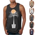 thumbnail image 1 of VBTAPA Beach Tank Tops Mens Sleeveless Palm Tree Graphic Tees Muscle Workout Tanks Summer Vacation Shirt Khaki M, 1 of 4