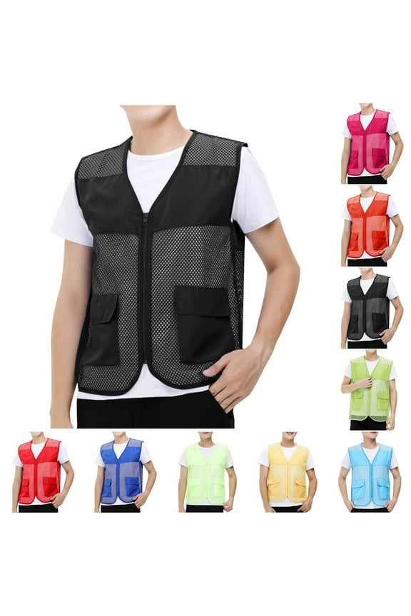 Clearance Today Prime! Cargo Vest for Men Lightweight Breathable Mesh Vest Zip Up Sleeveless Jacket Outdoor Volunteer Work Coat with Pockets Black M