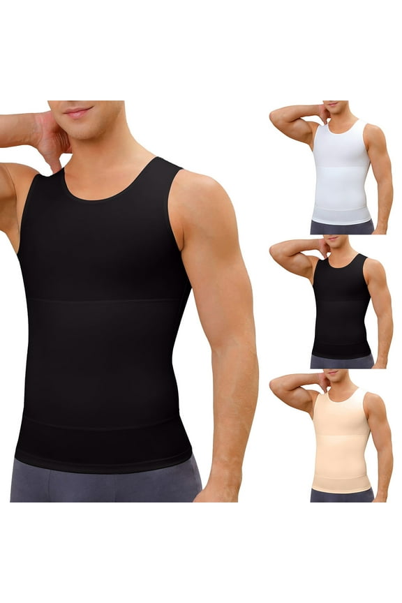Compression Shirt Men Shapewear Slimming Body Shaper Vest Solid Color Tank Top Undershirt Khaki XXL