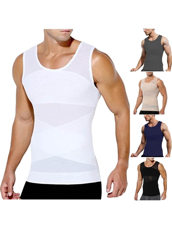 Compression Shirt for Men Slimming Undershirt Body Shaper Tank top Sleeveless Shapewear Workout Gym Vest Navy M