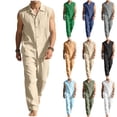 thumbnail image 1 of VBTAPA Cotton Linen Sets for Men 2 Piece Outfits Casual Button Down Shirts and Pants Matching Set Summer Beach Vacation Resort Wear Gray XXXL, 1 of 6