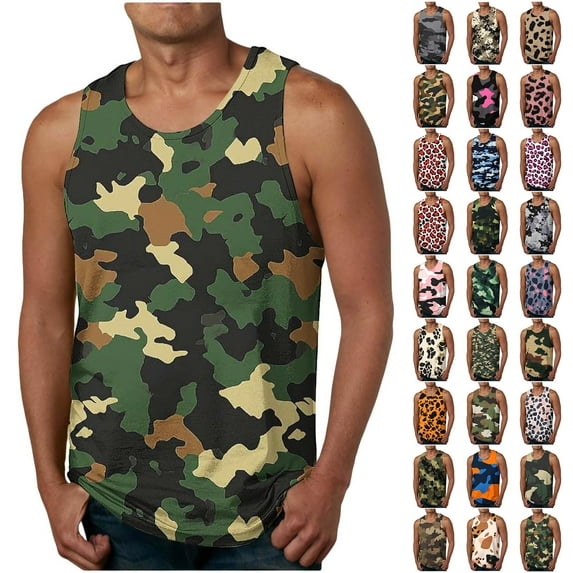 VBTAPA Cotton Tank Top for Men Camo Printed Summer Casual Sleeveless Shirts Lightweight Military Training Hiking Top Limited Time Sales of The Day Multicolor#19 S