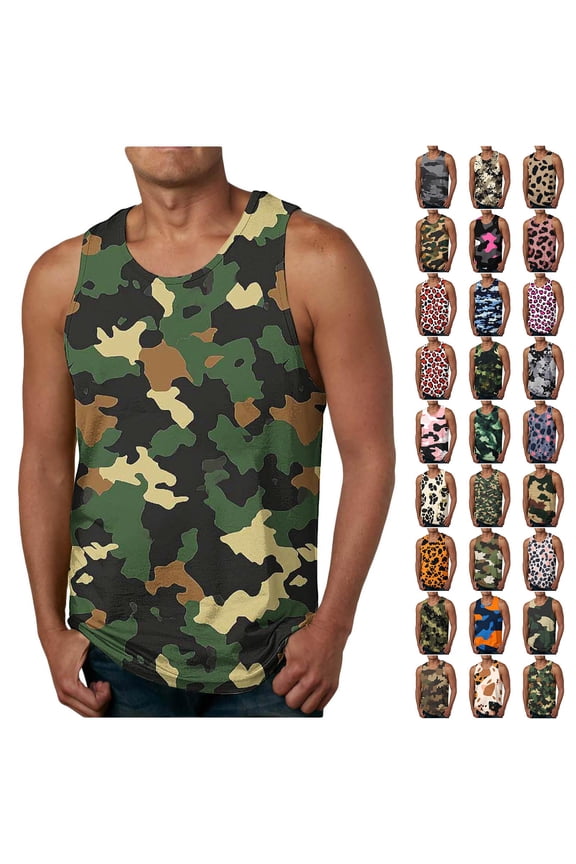 Cotton Tank Top for Men Camo Printed Summer Casual Sleeveless Shirts Lightweight Military Training Hiking Top Multicolor#16 M