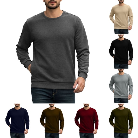 VBTAPA Crewneck Sweatshirt for Men Long Sleeve Cotton Blend Pullover Sweatshirts Casual Stylish Tops Dark Gray L