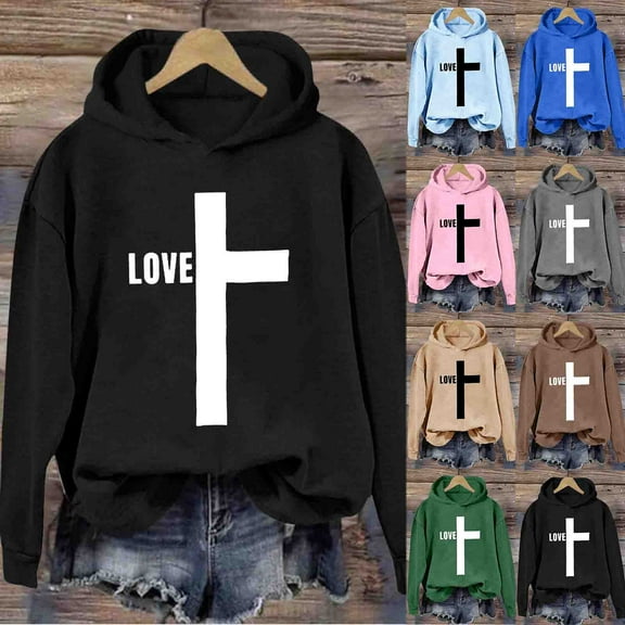 VBTAPA Cross Graphic Hoodies for Women Religious Faith Hooded Sweatshirt Loose Casual Pullover Hoodie Christian Blessed Sweatshirts Green XXL