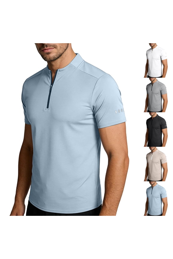 Cycling Jersey Men Short Sleeve Half Zip Bike Bicycle Shirts Quick-Dry Moisture Wicking Road Riding Tops Blue M