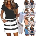 thumbnail image 1 of VBTAPA Drawstring Waist Dresses for Women 2025 Summer Casual Beach Sundress Short Sleeve Shift Dress O Neck T-Shirt Dress with Pockets Multicolor M, 1 of 4