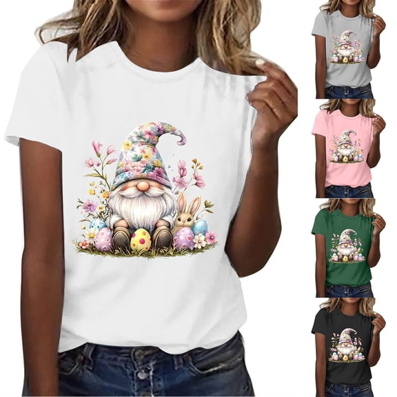 VBTAPA Easter Day Shirts Womens Bunny Eggs Printed T-Shirt Short Sleeve Crewneck Graphic Tee Tops Gifts for Teen Girls Pink M