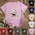 thumbnail image 1 of VBTAPA Easter Shirts for Women Cute Funny Bunny with Glasses Novelty Graphic Short Sleeve T Shirt Casual Loose Easter Day Tee Lightning Sales Today Red S, 1 of 4