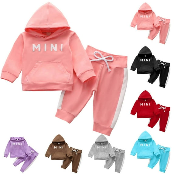 VBTAPA Fall Outfits for Girl Boy Long Sleeve Hoodie Top and Long Sweatpants Set Casual Sweatsuit Sets Black 2 Years