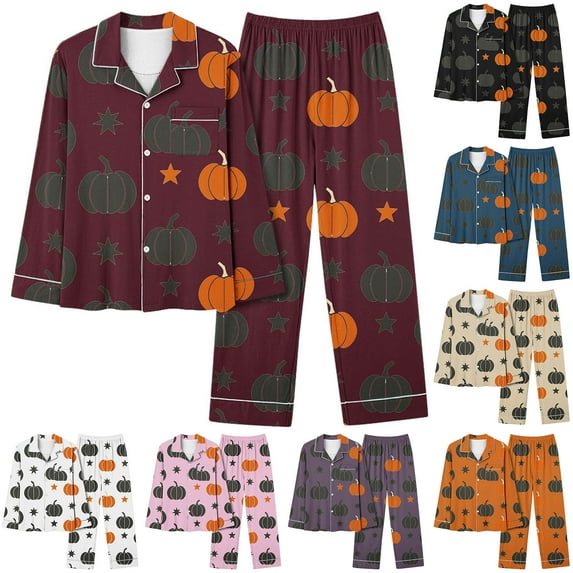 VBTAPA Fall Pajamas for Women 2 Piece Set Halloween Sleepwear Sets Soft Comfy Night Wear Button Down Loungewear Cute Pajama Home Wear White S