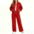 thumbnail image 1 of VBTAPA Fall Tracksuits for Women Lapel Collar Zip Up Jacket and Wide Leg Pants Sweatsuits 2 Piece Set Fashion Casual Sports Outfits L, 1 of 7