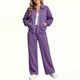 thumbnail image 1 of VBTAPA Fall Tracksuits for Women Lapel Collar Zip Up Jacket and Wide Leg Pants Sweatsuits 2 Piece Set Fashion Casual Sports Outfits L, 1 of 7