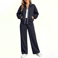 thumbnail image 1 of VBTAPA Fall Tracksuits for Women Lapel Collar Zip Up Jacket and Wide Leg Pants Sweatsuits 2 Piece Set Fashion Casual Sports Outfits M, 1 of 7