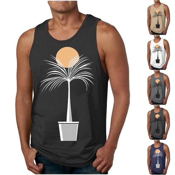 VBTAPA Father's Day Gifts Beach Tank Tops Mens Sleeveless Palm Tree Graphic Tees Muscle Workout Tanks Summer Vacation Shirt Navy XXXL