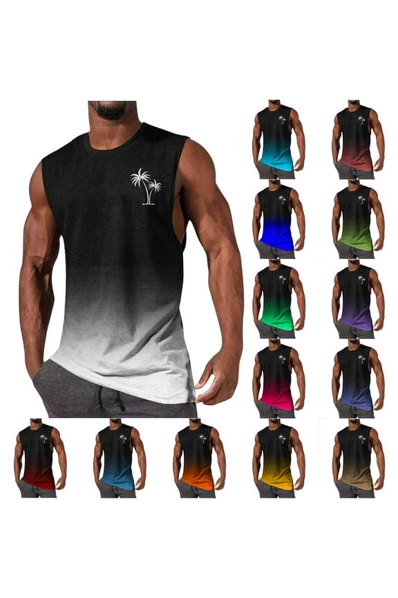 Father's Day Gifts Mens Hawaii Tank Tops Tropical Summer Beach Tanks Sleeveless Cut Off Workout Shirts Hot Pink S