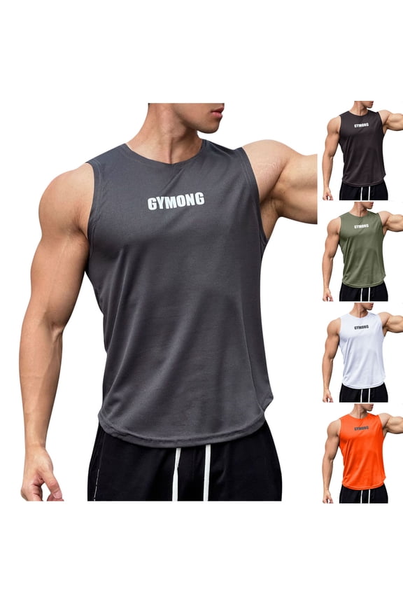 Graphic Tank Tops for Men Sleeveless Muscle Workout Shirts Solid Basic Undershirts Army Green L