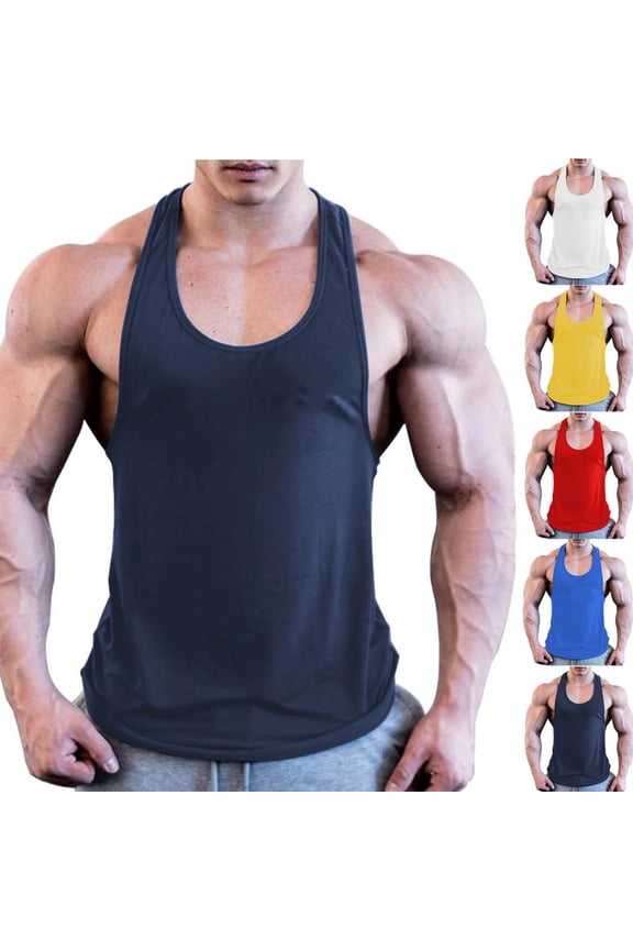 Men's Sleeveless Tank Tops Crewneck Solid Loose Racerback Shirt Workout Bodybuilding Fitness Muscle T Shirts Navy XXL