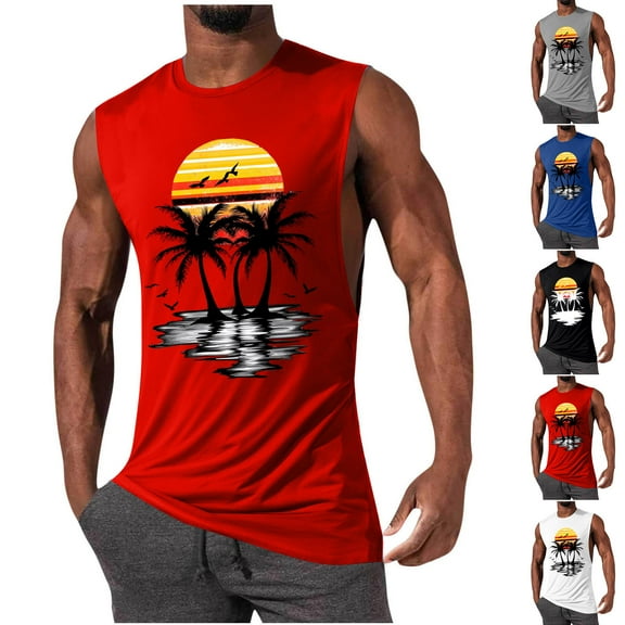 VBTAPA Birthday Gifts! Mens Beach Tank Top Tropical Summer Sleeveless Cut Off Shirt Lightweight Breathable Casual Aloha Tees Red XXL