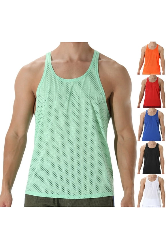 Birthday Gifts! Mens Racerback Tank Tops Breathable Mesh Workout Shirts Y-Back Running Gym Athletic Undershirts Orange M