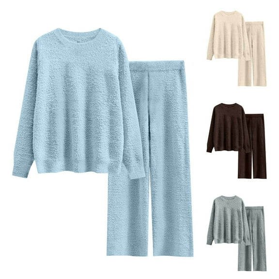 VBTAPA Fleece Pajama Set for Women Warm Fuzzy Lounge Sets Winter Loungewear Sleepwear 2 Piece Soft Sweater Pants Pjs Outfits Brown XXL