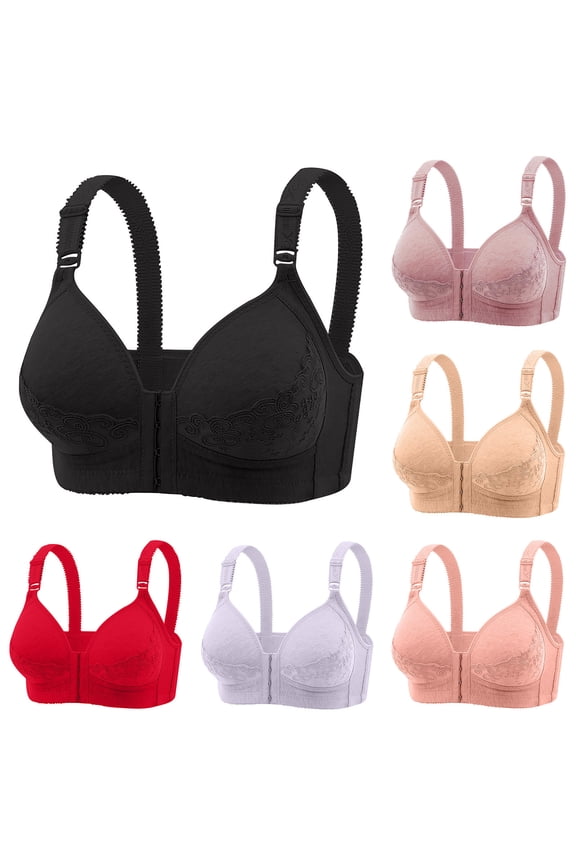 Front Closure Bras for Women Wireless Push Up Bras Full Coverage Lace Bra Adjustable Straps Comfort Cotton Bralette Breathable Everyday Bras Prime Big Deal Days Black XL