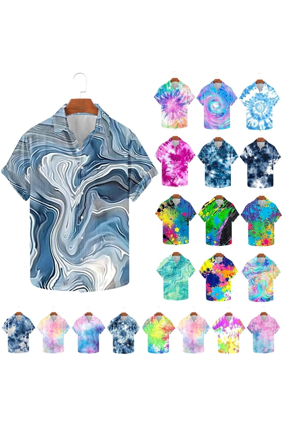 Funky Hawaiian Shirt for Men Short Sleeve Tie Dye Printed Button Down Shirts Casual Aloha Beach Shirt Summer Vacation Tops Multicolor XXL