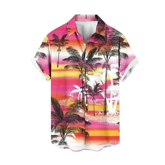 VBTAPA Funky Hawaiian Shirts for Men Short Sleeve Printed Casual Button Down Shirts Holiday Beach Party Shirts Summer Tropical Shirt Cruise Vacation Pink XL