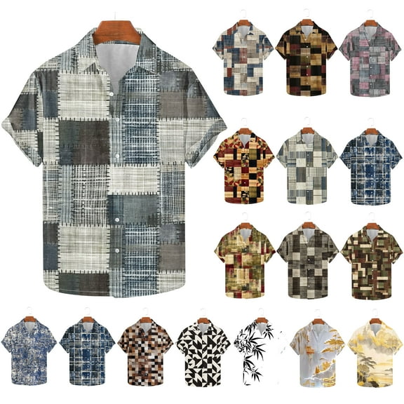 VBTAPA Geometric Shirts for Men Big and Tall Hawaiian Shirt Stylish Casual Button Down Shirts Summer Beach Vacation Tops Holiday Party Blouse Multicolor XXL