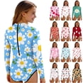 thumbnail image 1 of VBTAPA Girls Long Sleeve Swimsuit Cute Floral Print One Piece Bathing Suit Zipper UPF 50+ Rash Guard Swimwear Multicolor 7-8 Years, 1 of 8