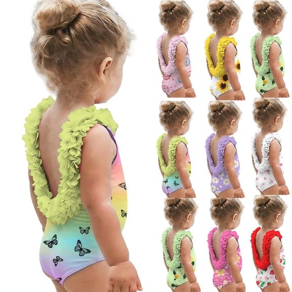 VBTAPA Girls One Piece Swimsuit Ruffled Straps Bathing Suits Summer Swim Suit Quick Dry Beach Swimwear for Kids White 6 Months