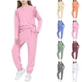 thumbnail image 1 of VBTAPA Girls Outfit Set 2 Piece Casual Sweatsuit Ruffle Trim Long Sleeve Crewneck Tops with Jogging Pants Tracksuit Set Green 6 Years, 1 of 7