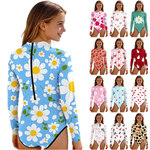 VBTAPA Girls Rash Guard Swimsuits Kids Bathing Suit Floral One Piece Swimwear Multicolor 12-13 Years