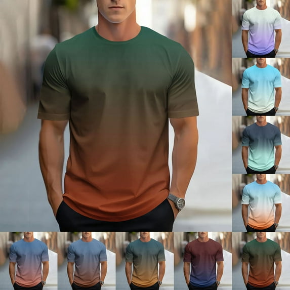 VBTAPA Gradient Print T-shirts for Men Short Sleeve Round Neck Tees Trendy Casual Summer Tops Lightweight Gym Workout Shirts Brown XXL