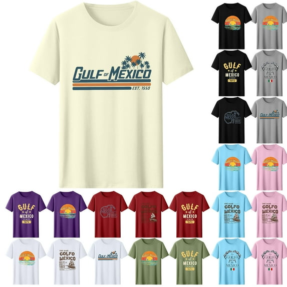 VBTAPA Gulf of Mexico Since 1550 T-Shirt for Women Letter Graphic Tees Short Sleeve Crewneck Tee Tops Lightning Sales Gray M