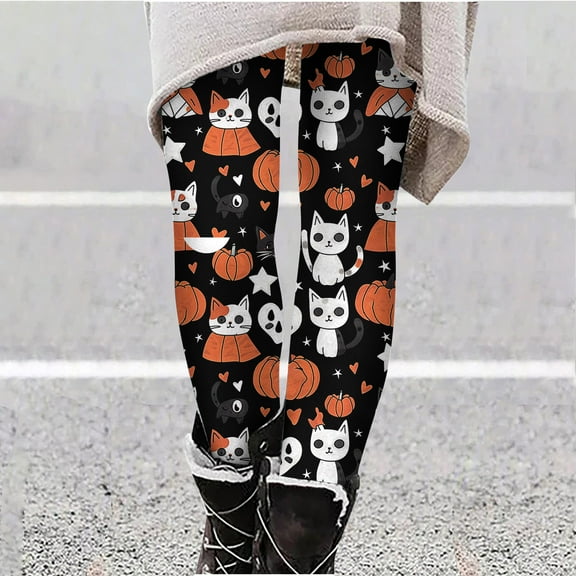 VBTAPA Halloween Bat Leggings for Women Novelty Holiday Party Tights High Waisted Stretch Yoga Running Pants Buttery Soft Ankle Length Leggings Spring Sale 2025 Orange XL