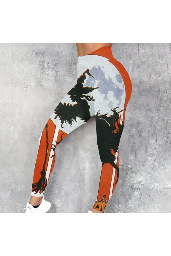 Halloween Witch Print Leggings for Women Novelty Holiday Party Tights Buttery Soft Ankle Length Yoga Pants 4 Way Stretch High Waisted Workout Leggings Sales Today Multicolor#3 S