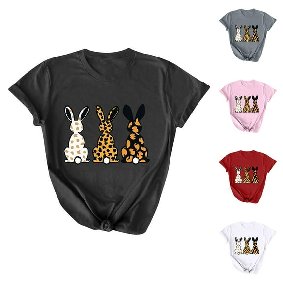 VBTAPA Happy Easter Shirts for Women Funny Egg Graphic Tees Short Sleeve Cute Rabbit Bunny T-shirt Lightweight Holiday Blouse Tops Lightning Sales of The Day Gray XL
