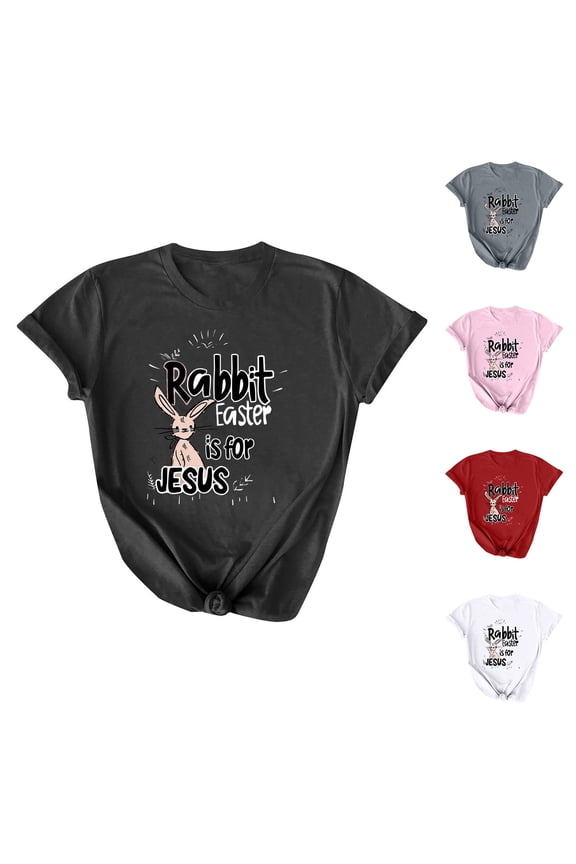 Happy Easter Shirts for Women Cute Bunny Eggs Graphic Tees Summer Casual Holiday Short Sleeve Crewneck Tee Tops White M
