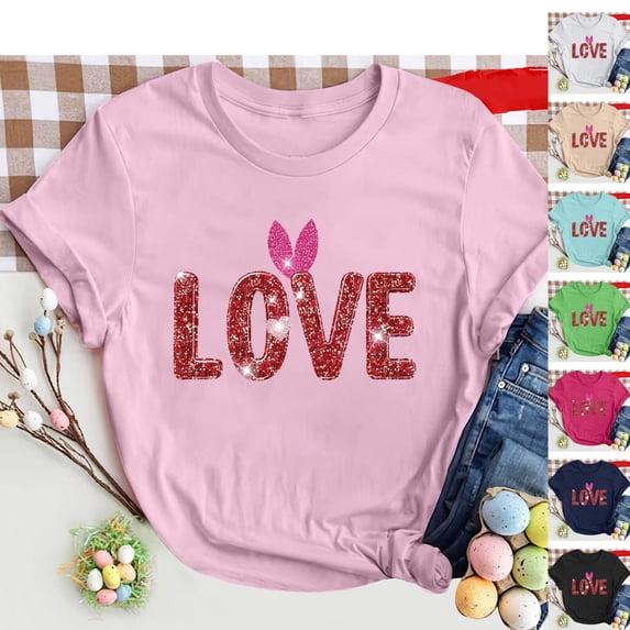 VBTAPA Happy Easter Shirts for Women Cute Bunny Eggs Graphic Tees Summer Casual Holiday Short Sleeve Crewneck Tee Tops Prime Sales Today Navy XXXL