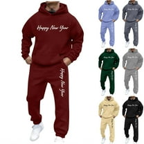 VBTAPA Happy New Year Sweatsuits for Men Tracksuit Outfits 2 Piece Fleece Hoodies and Sweatpants Sets Jogging Suits Khaki M