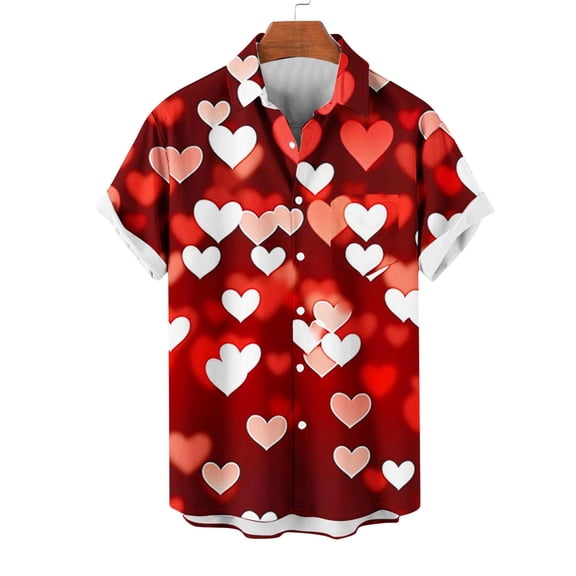 VBTAPA Hawaiian Shirt for Men Loose Fit Short Sleeve Button Down Shirts Valentines Day Heart Print Beach Shirt Summer Vacation Tops Multicolor XXXL