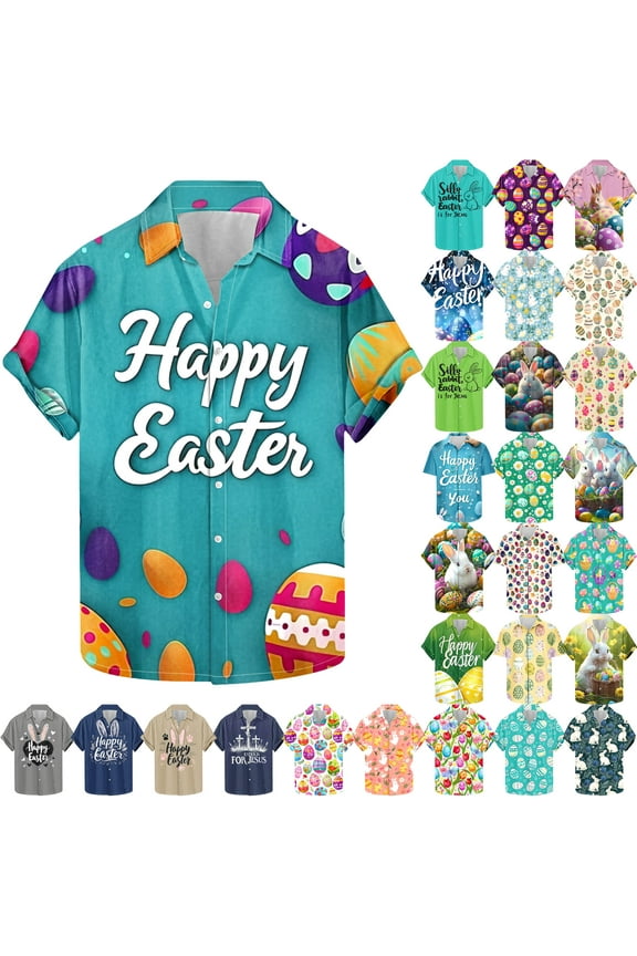 Hawaiian Shirt for Men Easter Printed Short Sleeve Button Down Shirts Big and Tall Casual Aloha Shirts Multicolor XXL