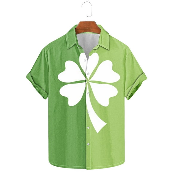 VBTAPA Hawaiian Shirt for Men St. Patrick's Day Button Down Beach Shirts Irish Clover Short Sleeve Holiday Shirts Green S